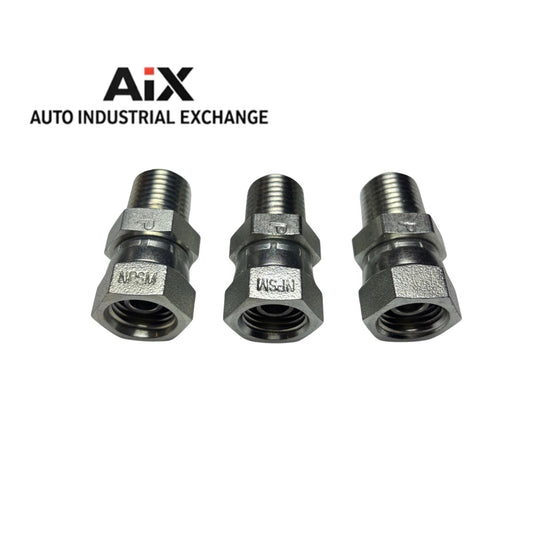 Lot of 3 Parker 0107-4-4 NPT x NPSM Pipe Swivel Adapter 1/4-18 Steel Straight