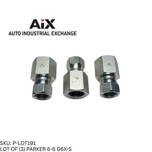Lot of 3 Parker 6-6 G6X-SS Stainless Steel Straight Fitting 37° Flare NPT