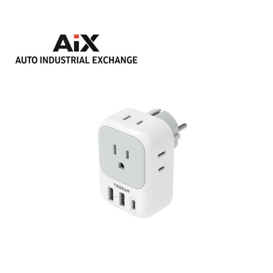 TESSAN Type E F Plug Adapter 4 AC Outlets 3 USB Ports US to Europe Travel EU