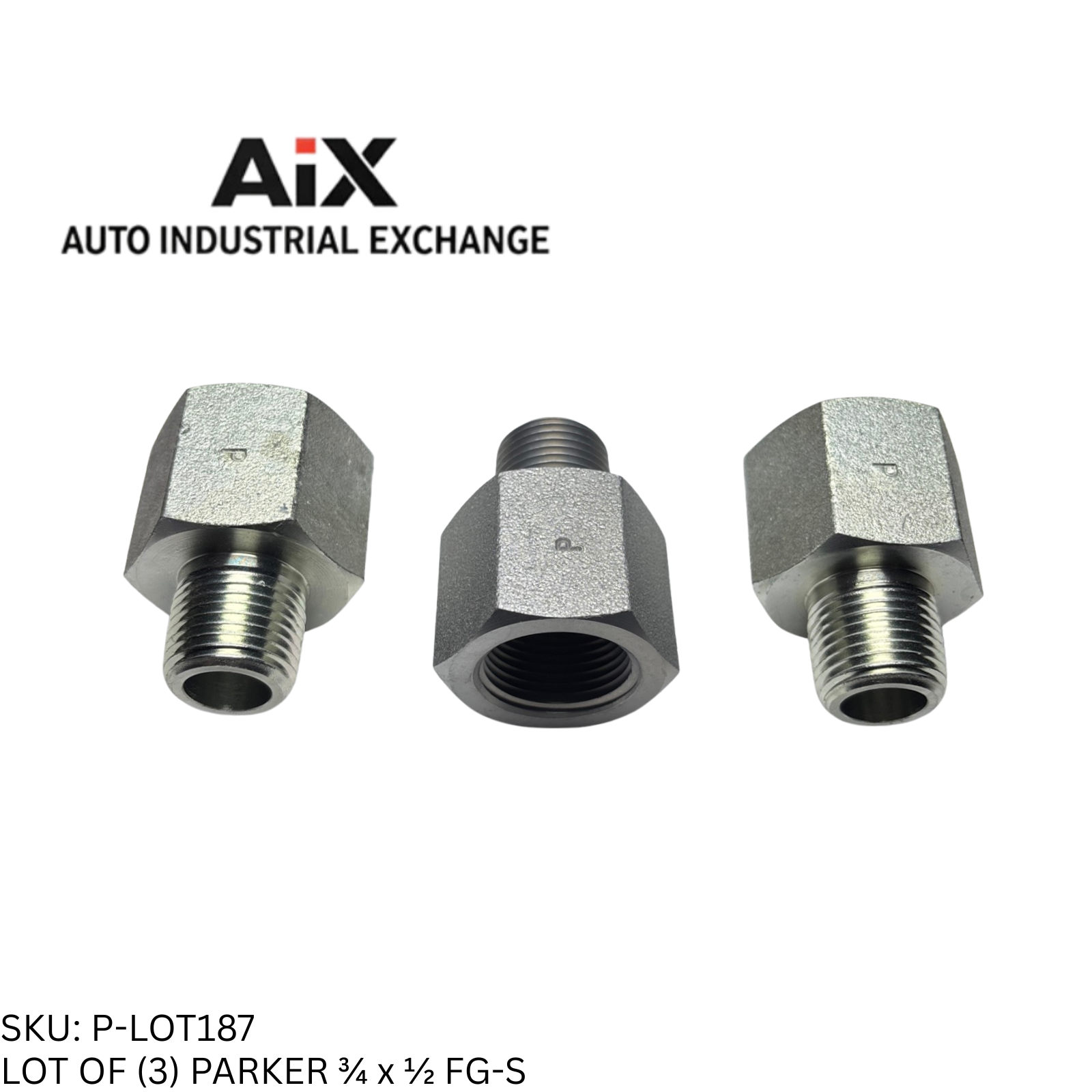 Lot of 3 Parker FG-S 3/4 x 1/2 Steel Straight Pipe Fitting NPT 4000 PSI