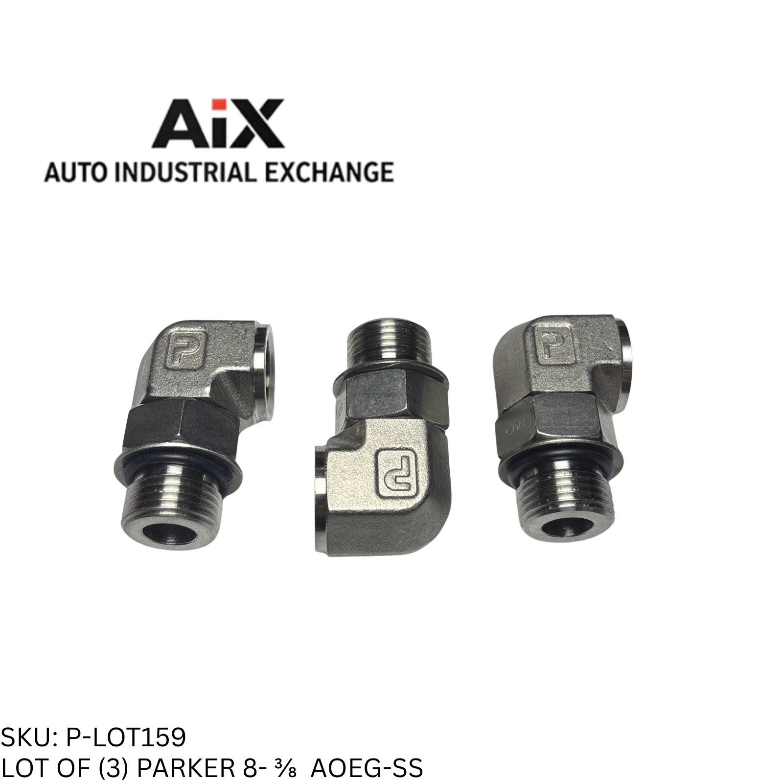 Lot of 3 Parker 8 3/8 AOEG-SS 90° Elbow SAE-ORB to NPT Port Adapter Steel