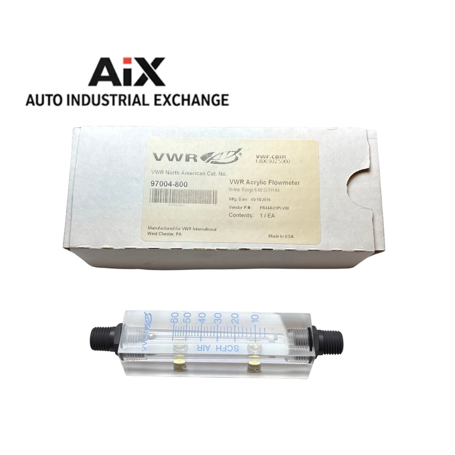 VWR Acrylic Flowmeter FR44A01PI-VW 6–60 SCFH Air Inline 97004-800 USA Made