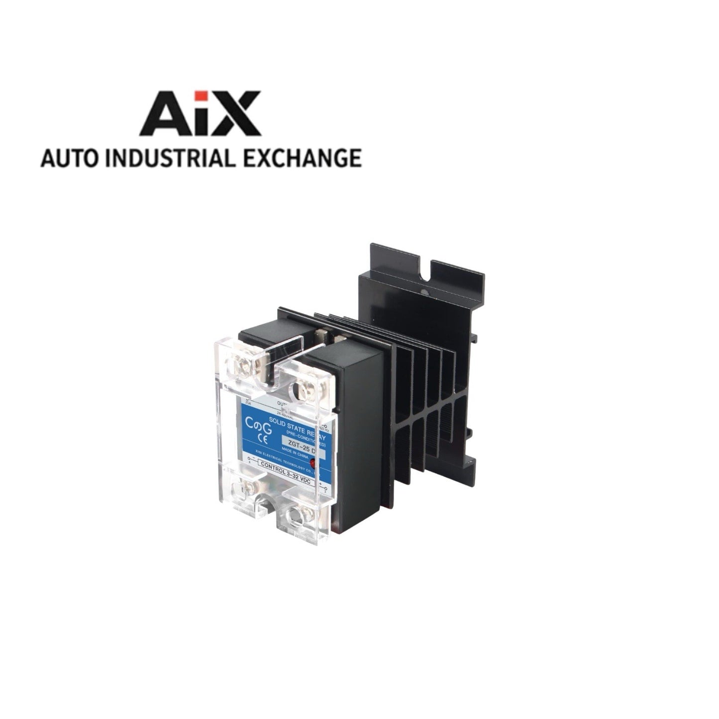 CGELE SSR-25DA Solid State Relay w/Heat Sink DC-AC 3-32V In 24-480V 25A Out