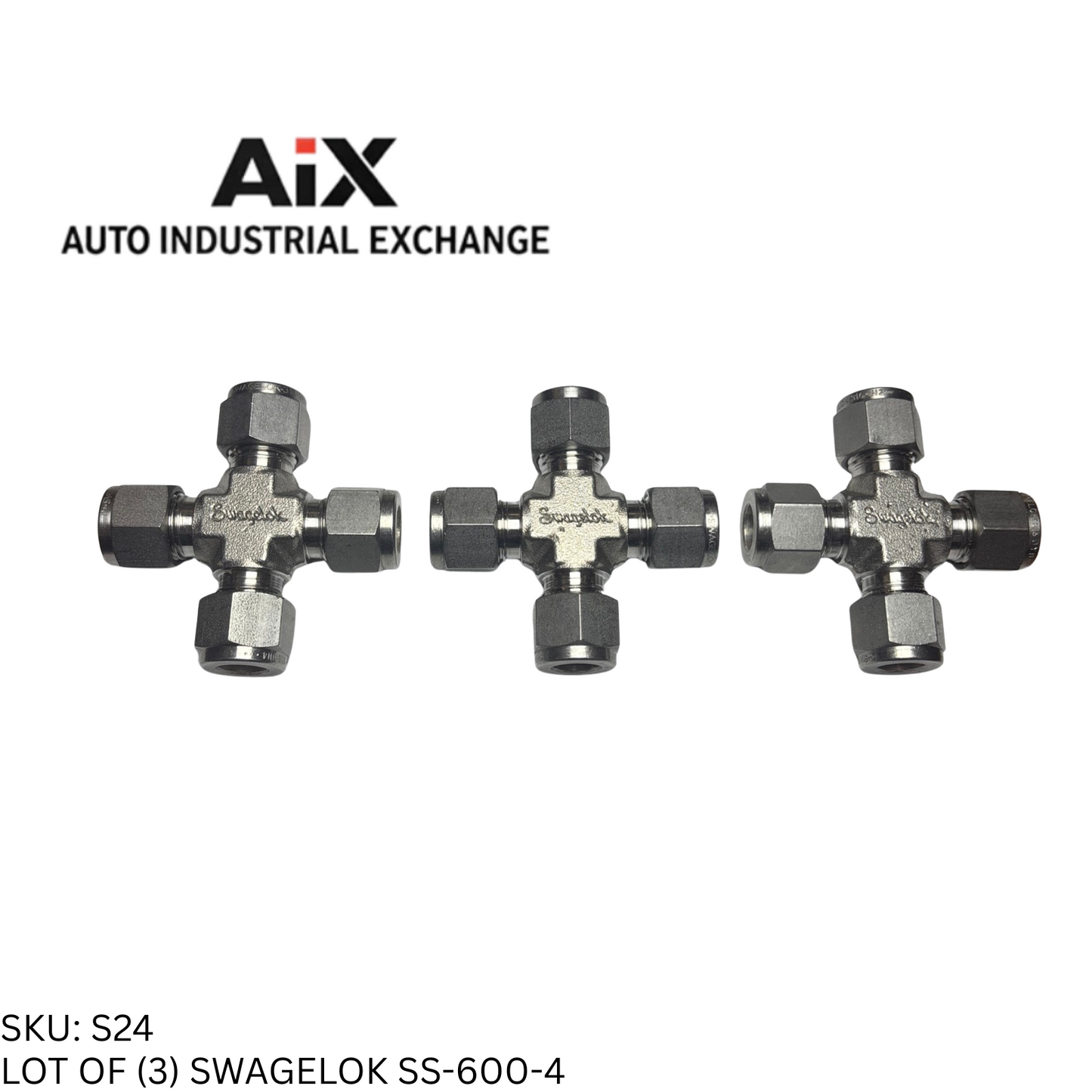 Lot of 3 Swagelok SS-600-4 Tube Fitting Union Cross 3/8" Tube OD Stainless