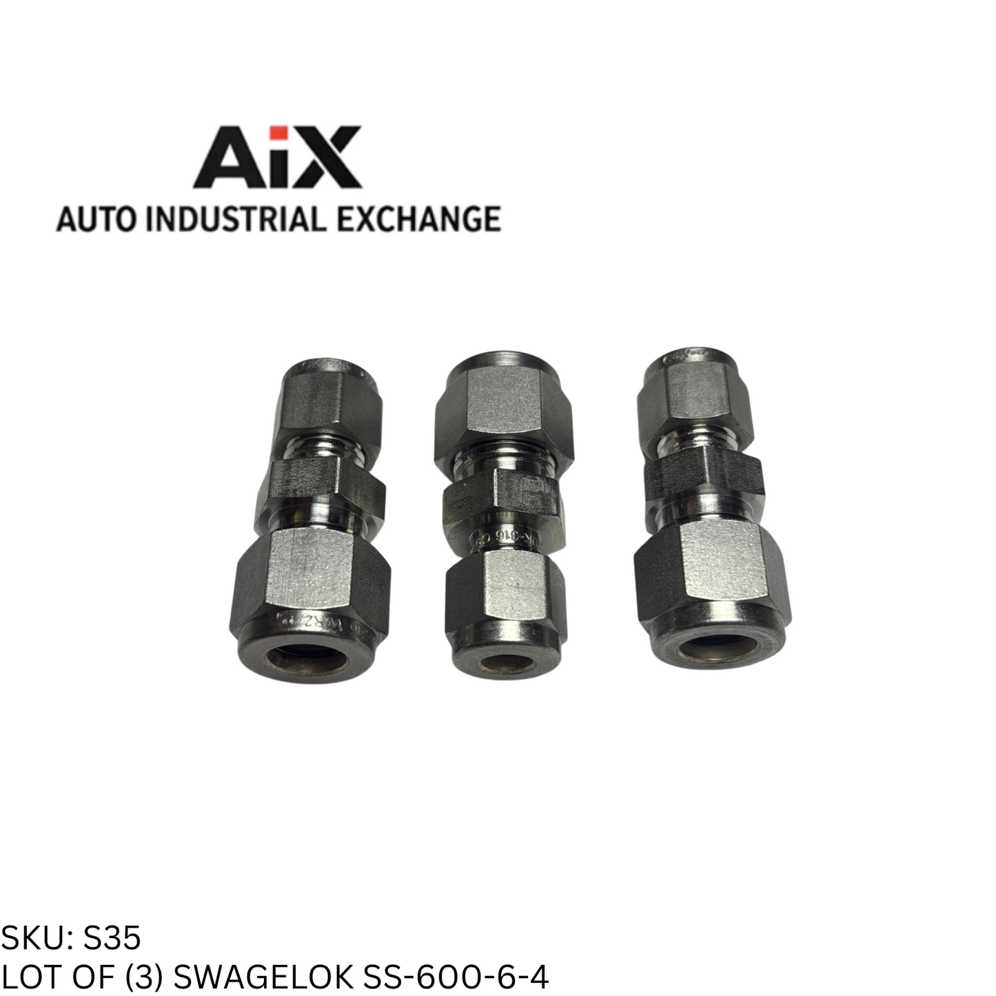 Lot of 3 Swagelok SS-600-6-4 Stainless Tube Fitting Reducing Union 3/8" x 1/4"