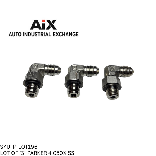 Lot of 3 Parker 4 C50X-SS 90° Steel Elbow Male 37° Flare to SAE-ORB 6000 PSI