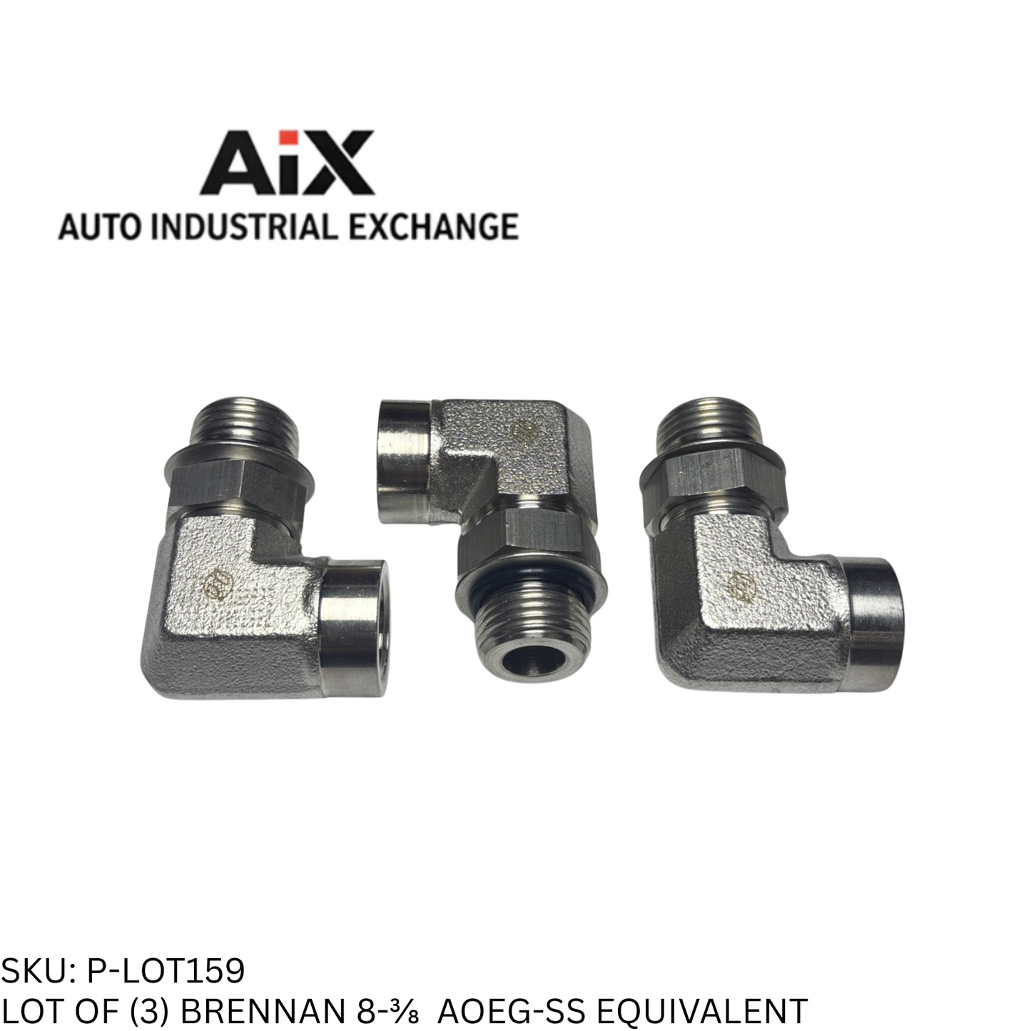 Lot of 3 Brennan 8 3/8 AOEG-SS 90° Elbow SAE-ORB to NPT Steel Port Adapter