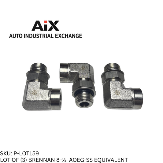 Lot of 3 Brennan 8 3/8 AOEG-SS 90° Elbow SAE-ORB to NPT Steel Port Adapter