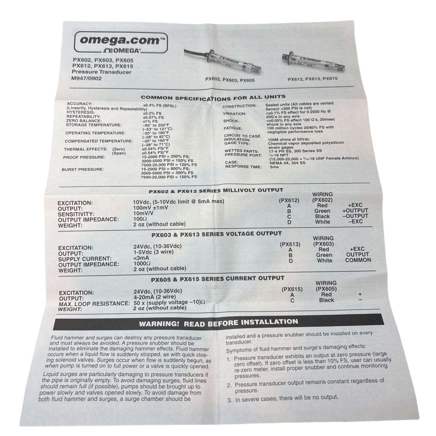 Omega PX615-2KGI 0–2000 PSI 4–20mA Pressure Transducer 1/4” NPT SS NEW