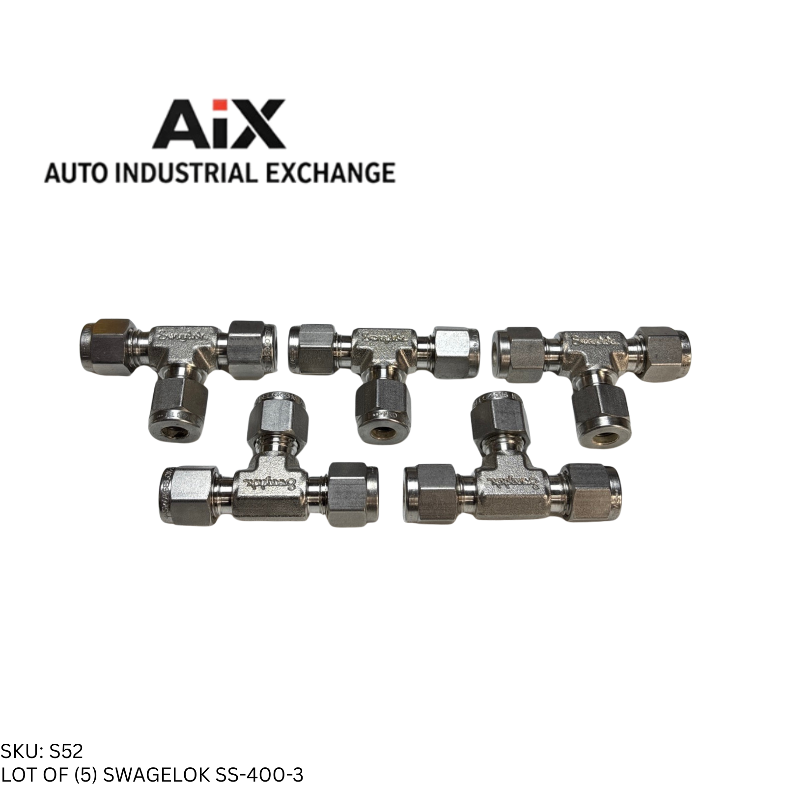 Lot of 5 Swagelok SS-400-3 Stainless Steel Union Tee Fitting 1/4 in. Tube