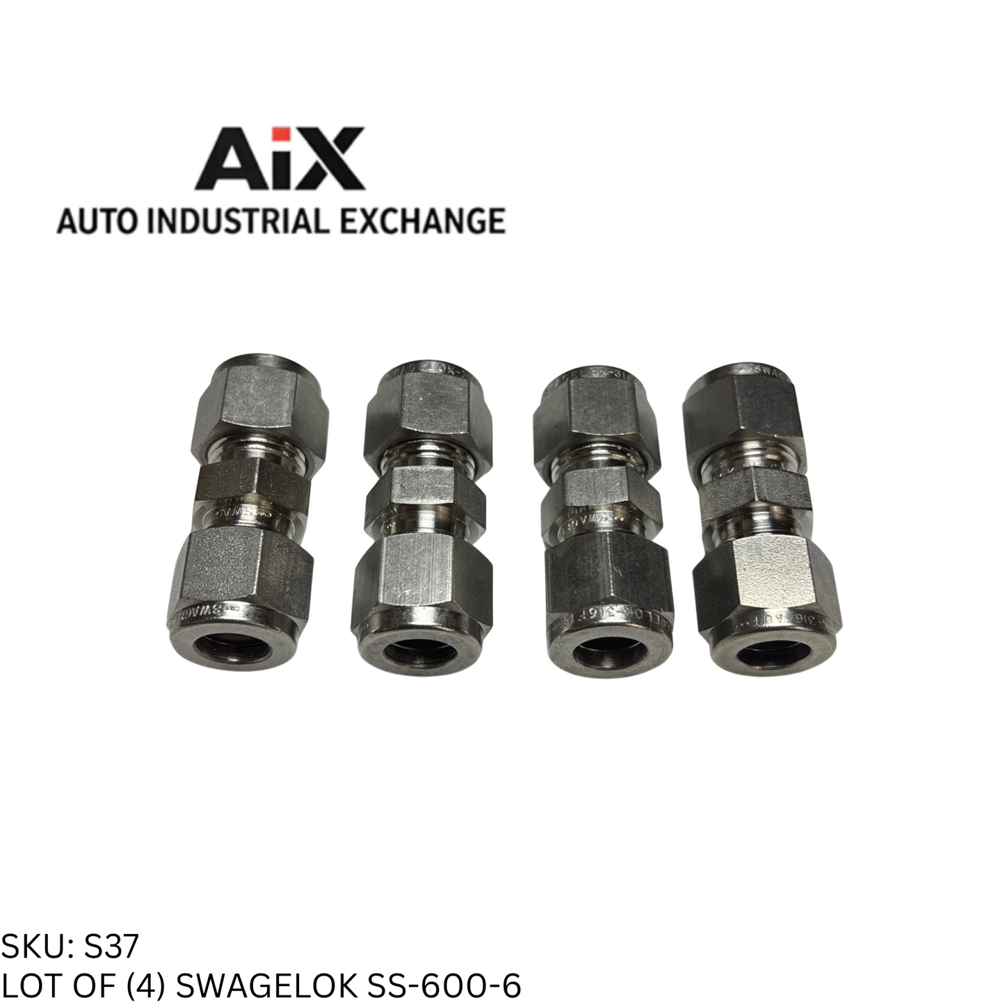 Lot of 4 Swagelok SS-600-6 Tube Fitting Union 3/8" Tube OD Stainless Steel