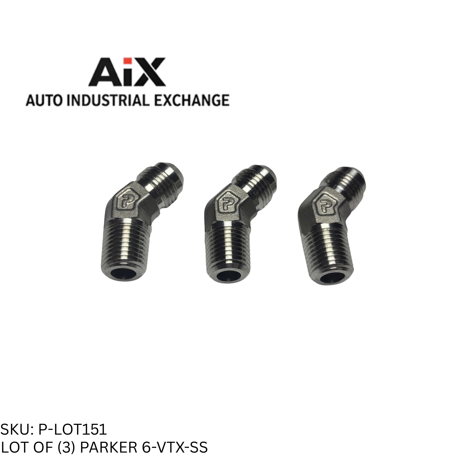 Lot of 3 Parker 6-VTX-SS 45° Elbow Male 37° Flare Tube to Male NPT Adapter SS