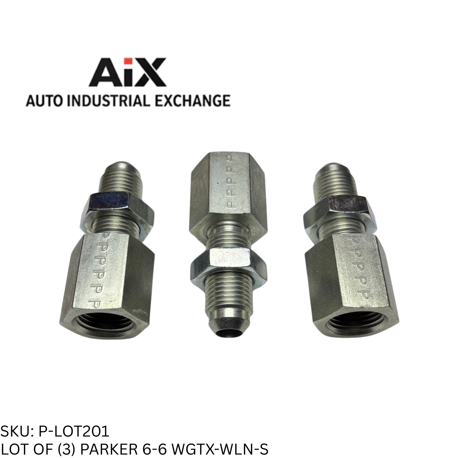 Lot of 3 Parker 6-6 WGTX-WLN-S Steel Straight Bulkhead Fitting 37° Flare NPT