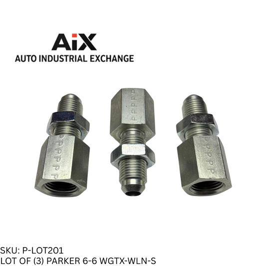 Lot of 3 Parker 6-6 WGTX-WLN-S Steel Straight Bulkhead Fitting 37° Flare NPT