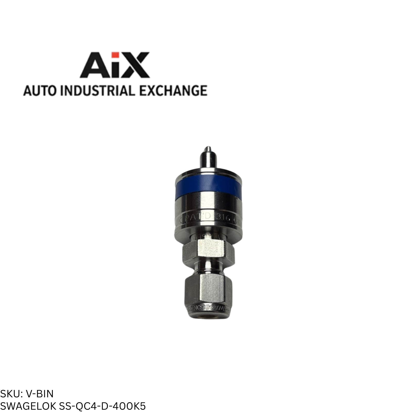 Swagelok SS-QC4-D-400K5 Stainless Quick Connect Stem w/ Valve 1/4 Tube Blue Key