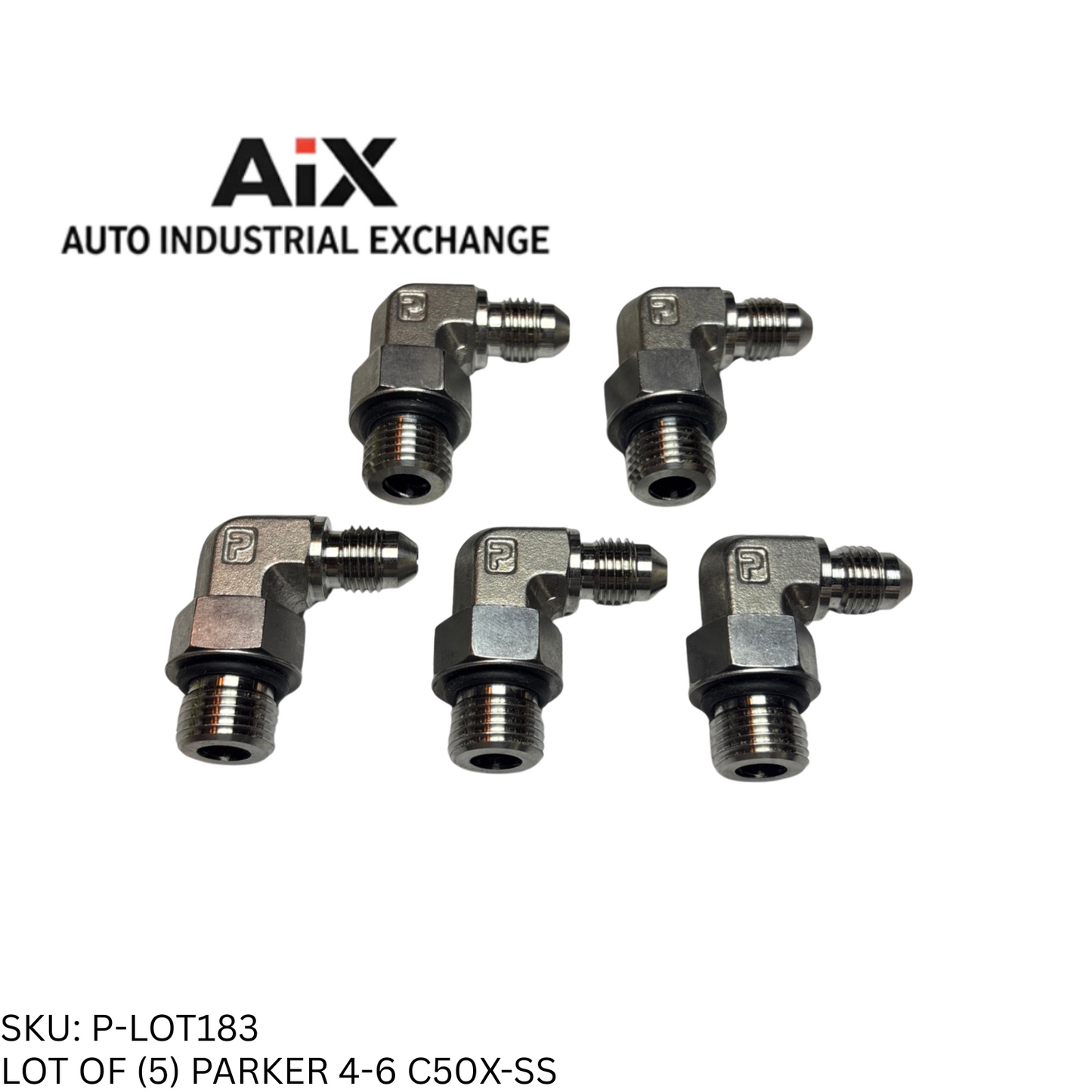 Lot of 5 Parker 4-6 C50X-SS 90° Elbow Adapter 37° Flare to SAE-ORB SS Fitting