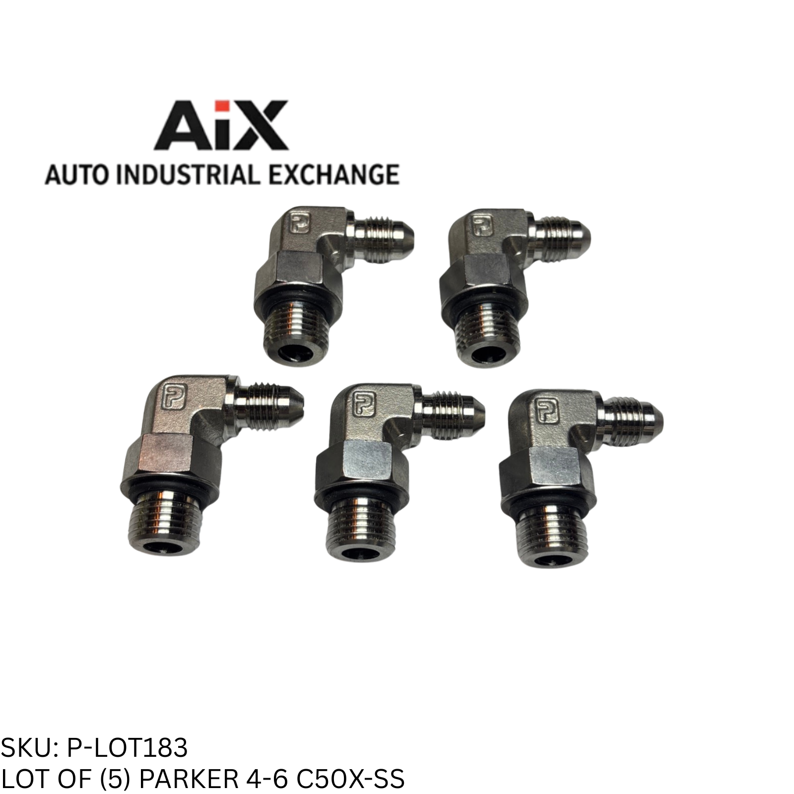 Lot of 5 Parker 4-6 C50X-SS 90° Elbow Adapter 37° Flare to SAE-ORB SS Fitting
