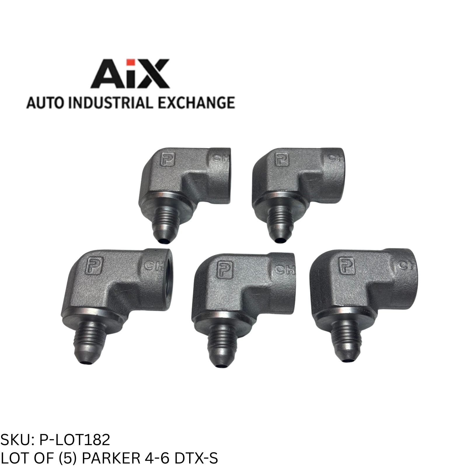 Lot of 5 Parker 4-6 DTX-S Hydraulic 90° Elbow JIC Male x NPTF Female Steel
