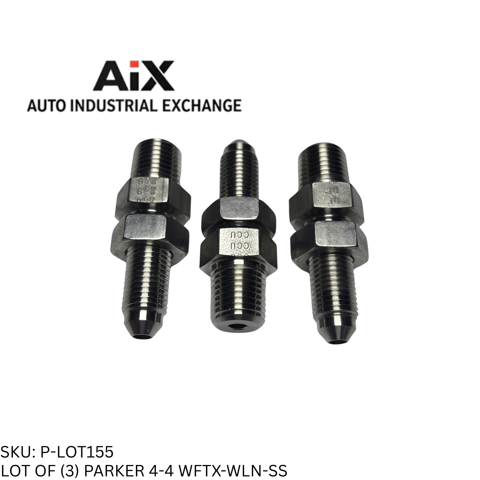 Lot of 3 Parker 4-4 WFTX-WLN-SS Stainless Steel Hydraulic Tube Fittings