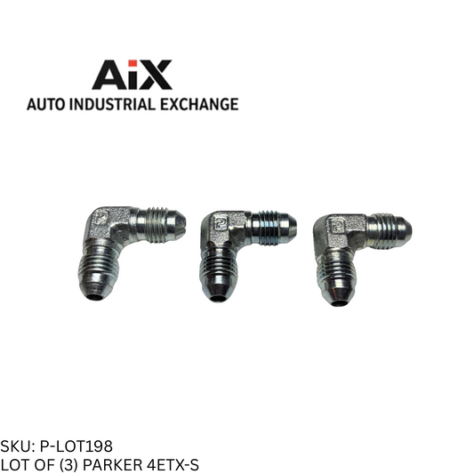 Lot of 3 Parker 4ETX-S 90° Steel Elbow Male 37° Flare Tube to Tube 7500 PSI