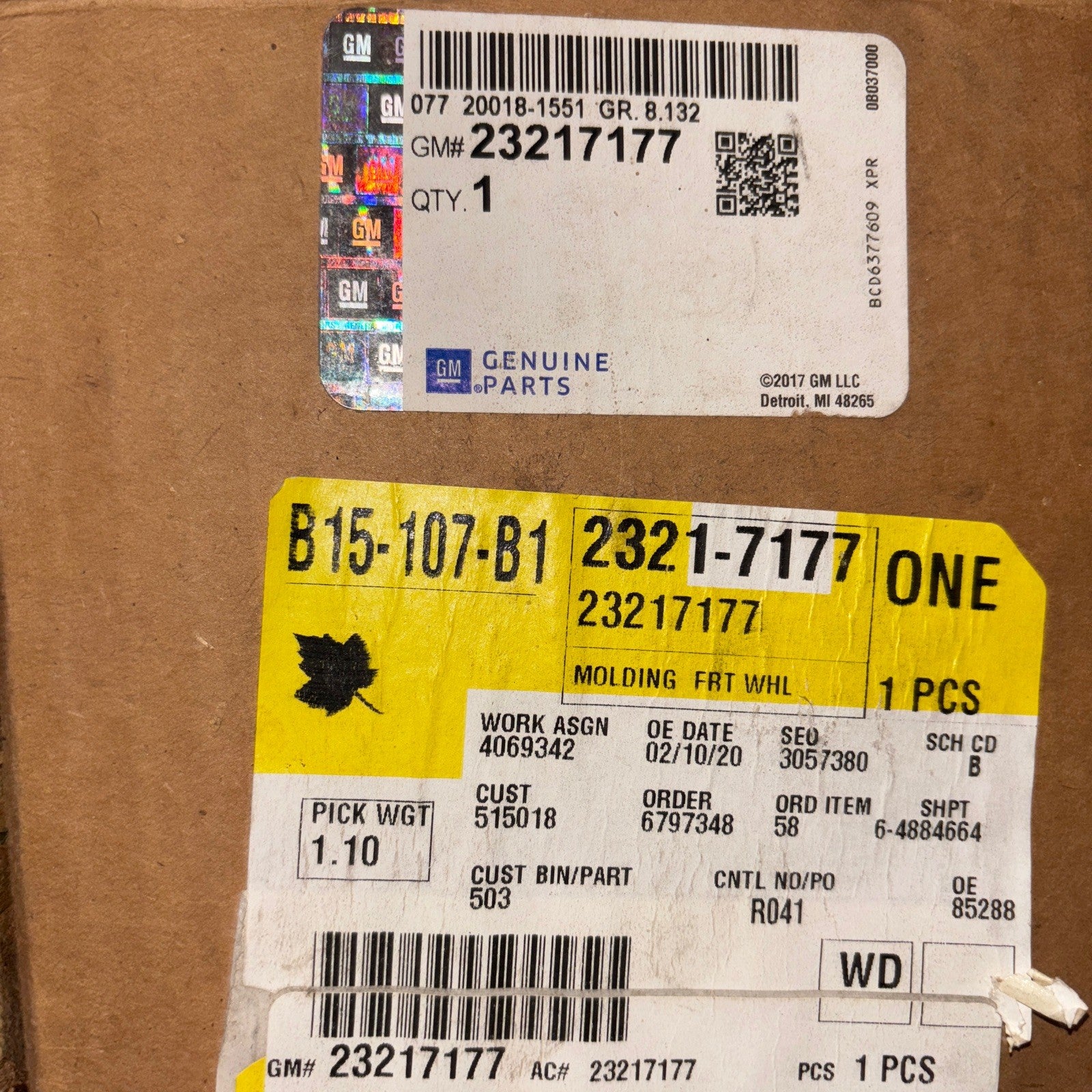 Genuine GM Anthracite Front Driver Side Wheel Opening Molding 23217177