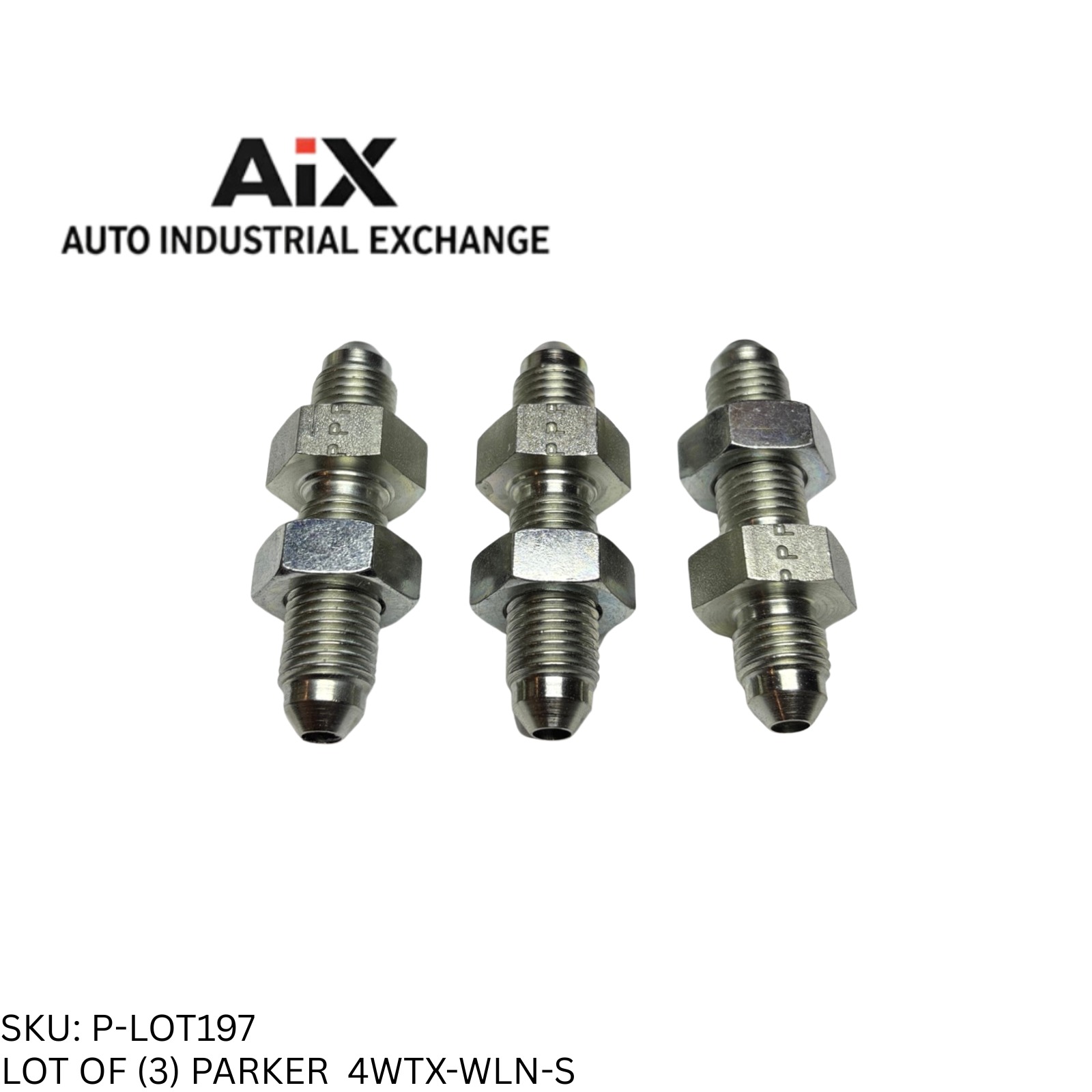 Lot of 3 Parker 4WTX-WLN-S Steel Straight Bulkhead 37° Flare Tube 7500 PSI