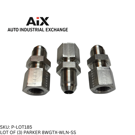 Lot of 3 Parker 8WGTX-WLN-SS Straight Bulkhead Male 37° Flare Tube Adapter SS