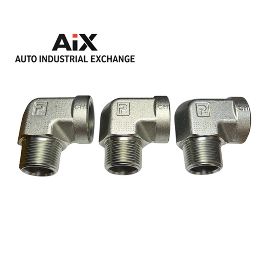 Lot of 3 Parker 1CD-S 1800 PSI Steel 90° Elbow Male x Female NPT Pipe Fittings