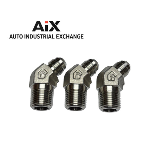 Lot of 3 Parker 6-6 VTX-SS 45° JIC Elbow Fittings 3/8 Flare x 3/8 NPT SS