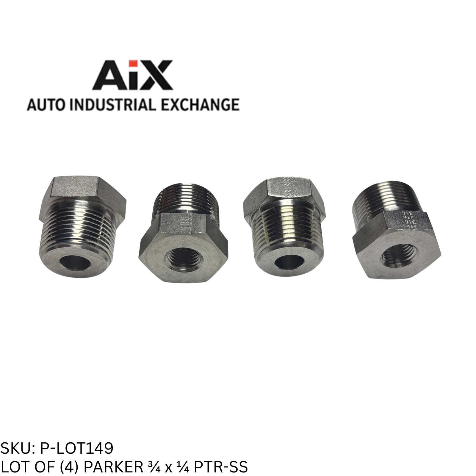 Lot of 4 Parker 3/4 x 1/4 PTR-SS Pipe Reducer NPT/NPTF Stainless 6000 PSI