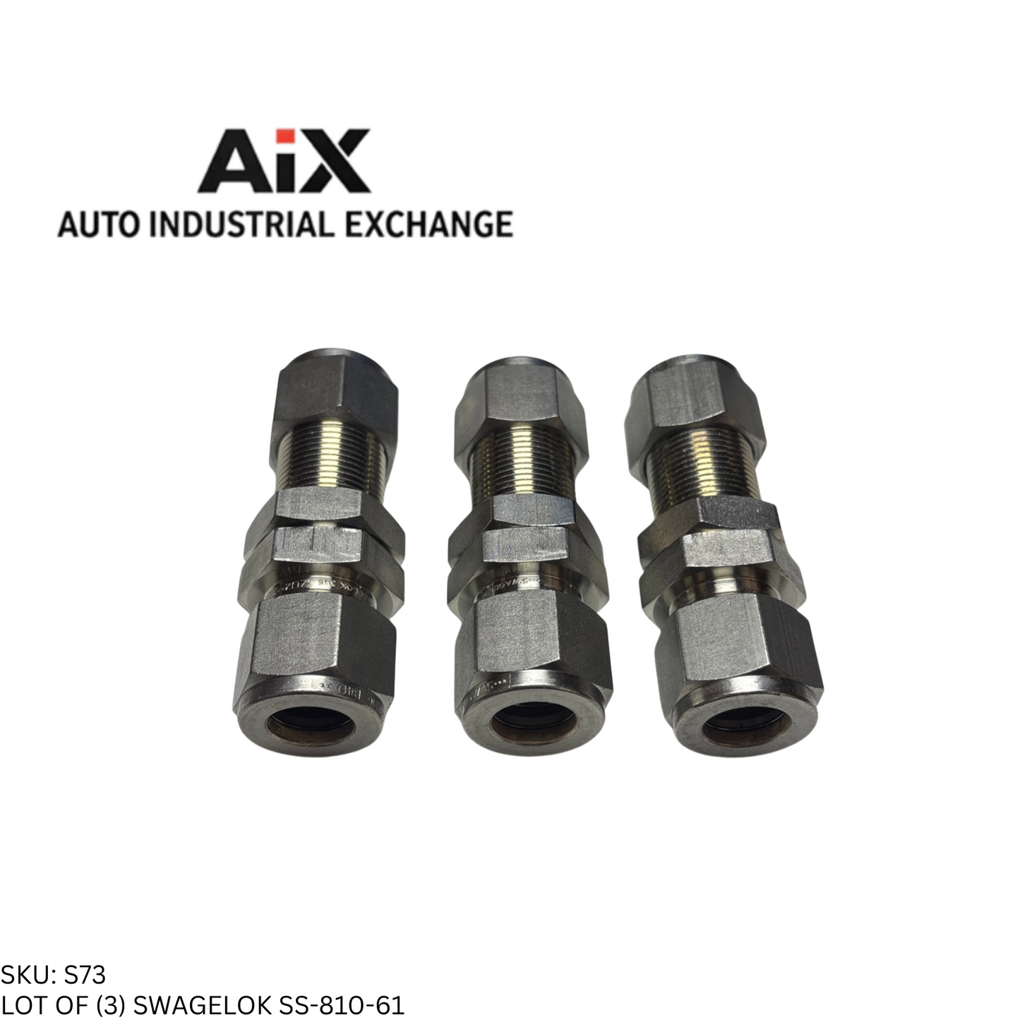 Lot of 3 Swagelok SS-810-61 Stainless Steel Tube Fitting Bulkhead Union 1/2 OD