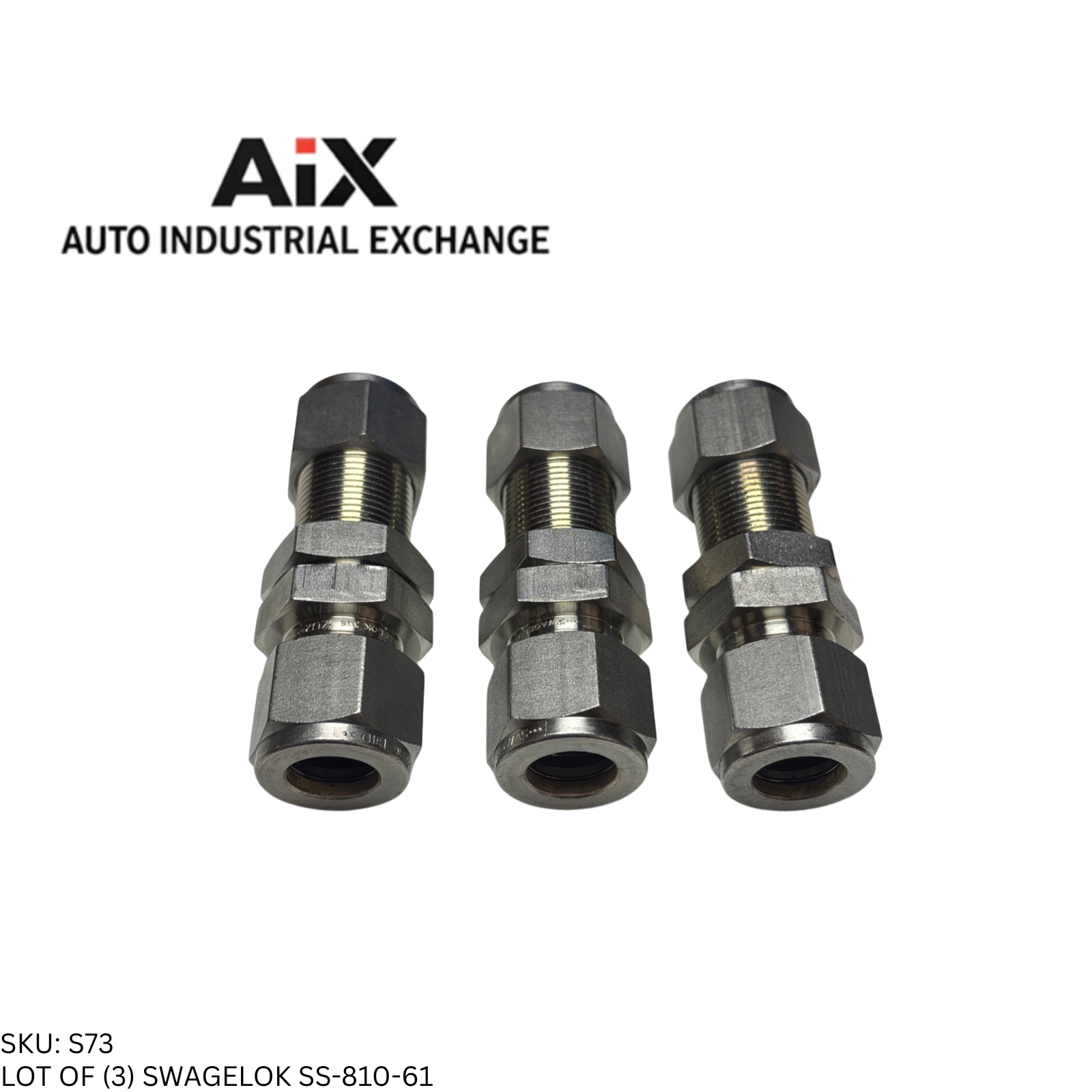 Lot of 3 Swagelok SS-810-61 Stainless Steel Tube Fitting Bulkhead Union 1/2 OD