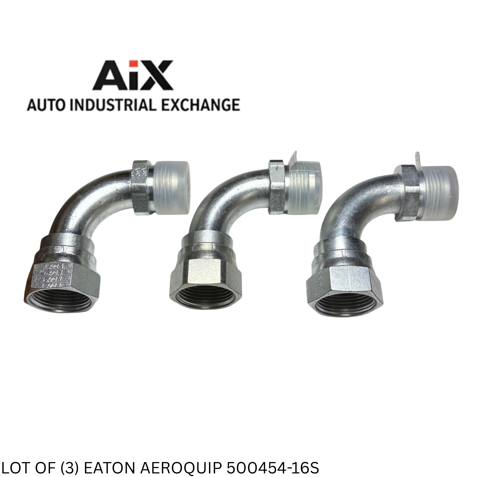 Lot of 3 Eaton Aeroquip 500454-16S Steel 37° JIC 90° Flare Elbow Adapter