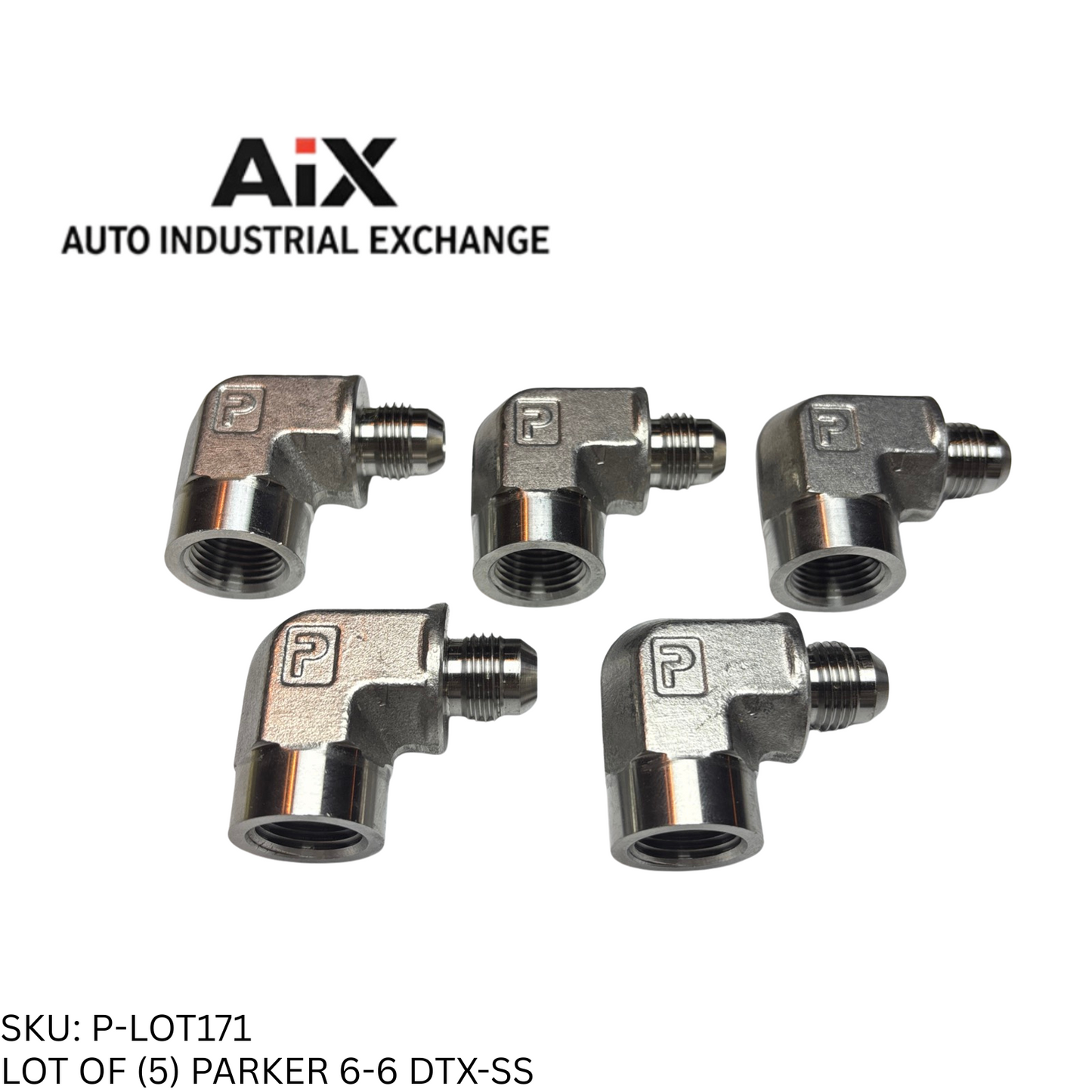 Lot of 5 Parker 6-6 DTX-SS 90° Elbow Adapter 37° Flare to 3/8" NPT SS