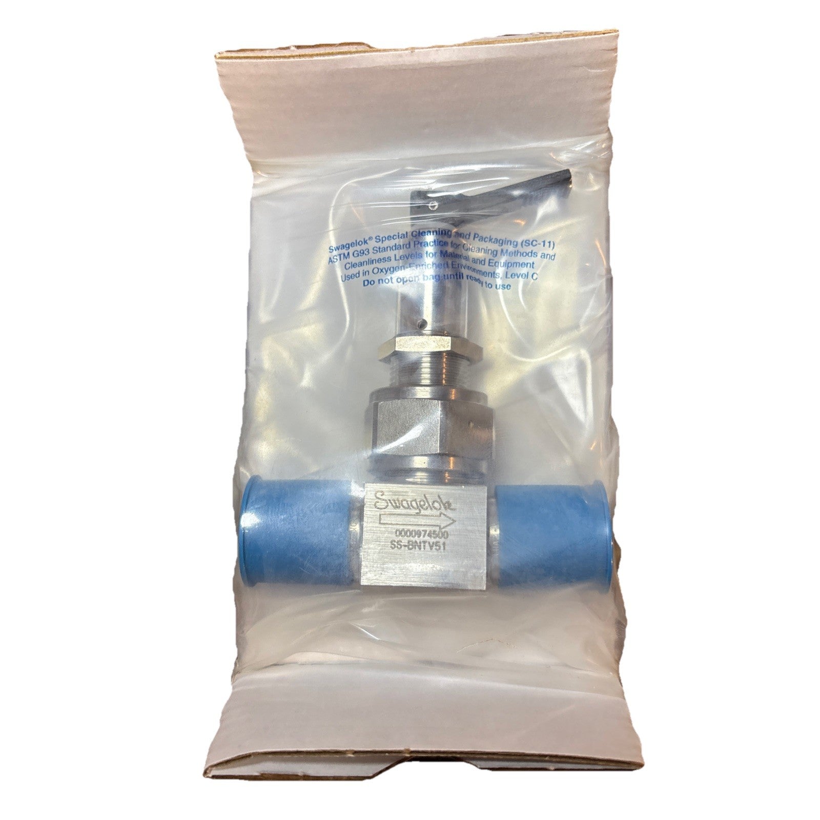Swagelok SS-BNTV51 1/4” Tube Ball Valve 316 SS 3000 PSI Blue Handle New