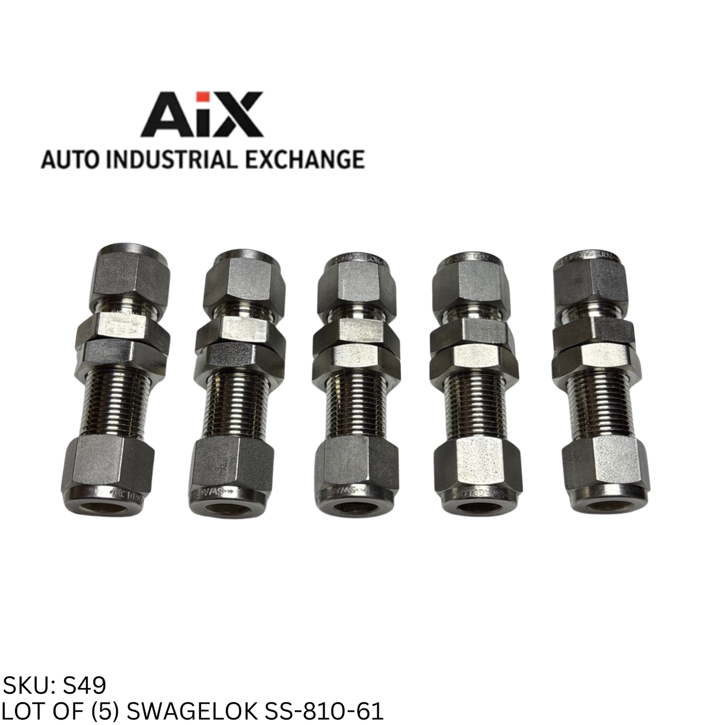 Lot of 5 Swagelok SS-810-61 Stainless Steel Bulkhead Union 1/2in Tube Fittings