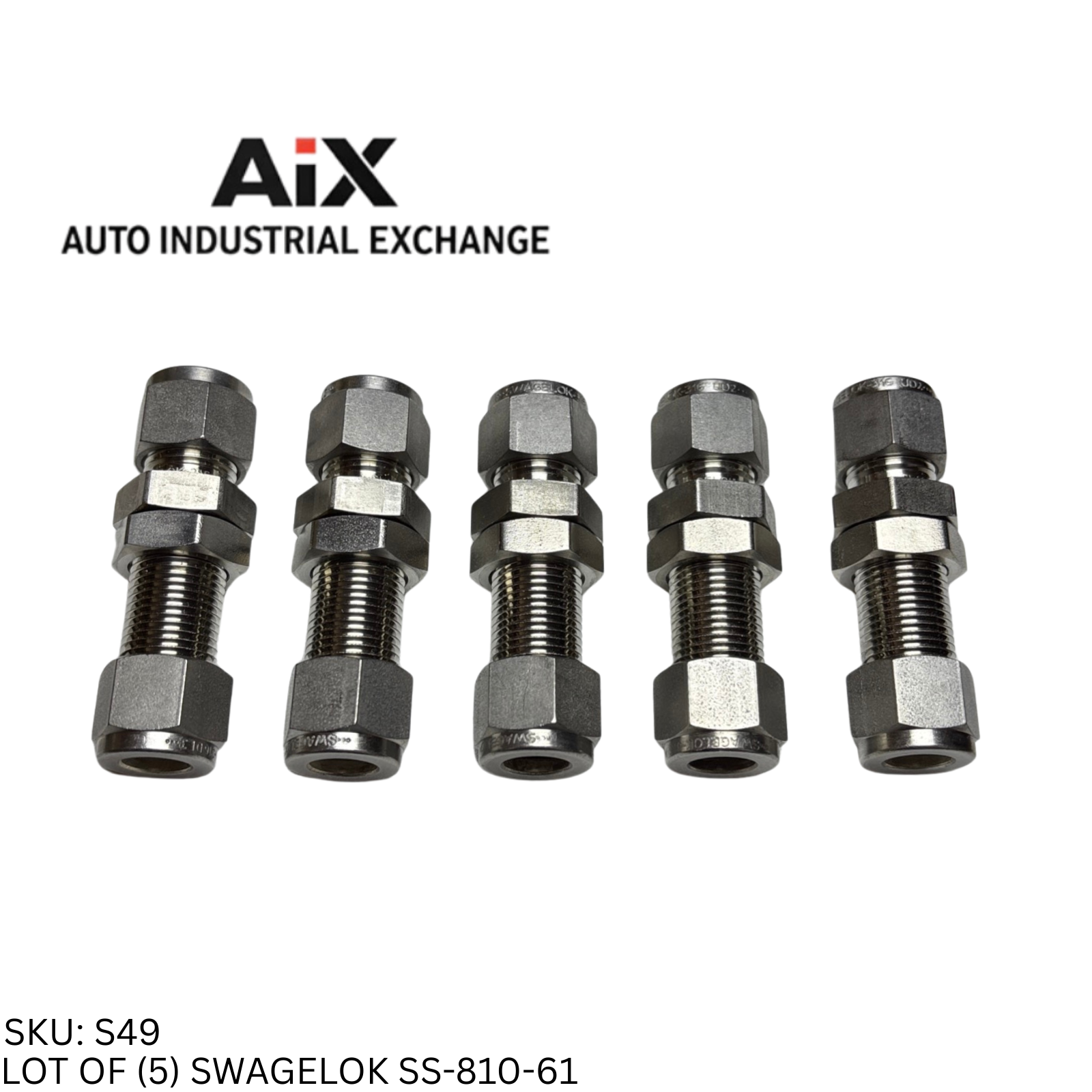 Lot of 5 Swagelok SS-810-61 Stainless Steel Bulkhead Union 1/2in Tube Fittings