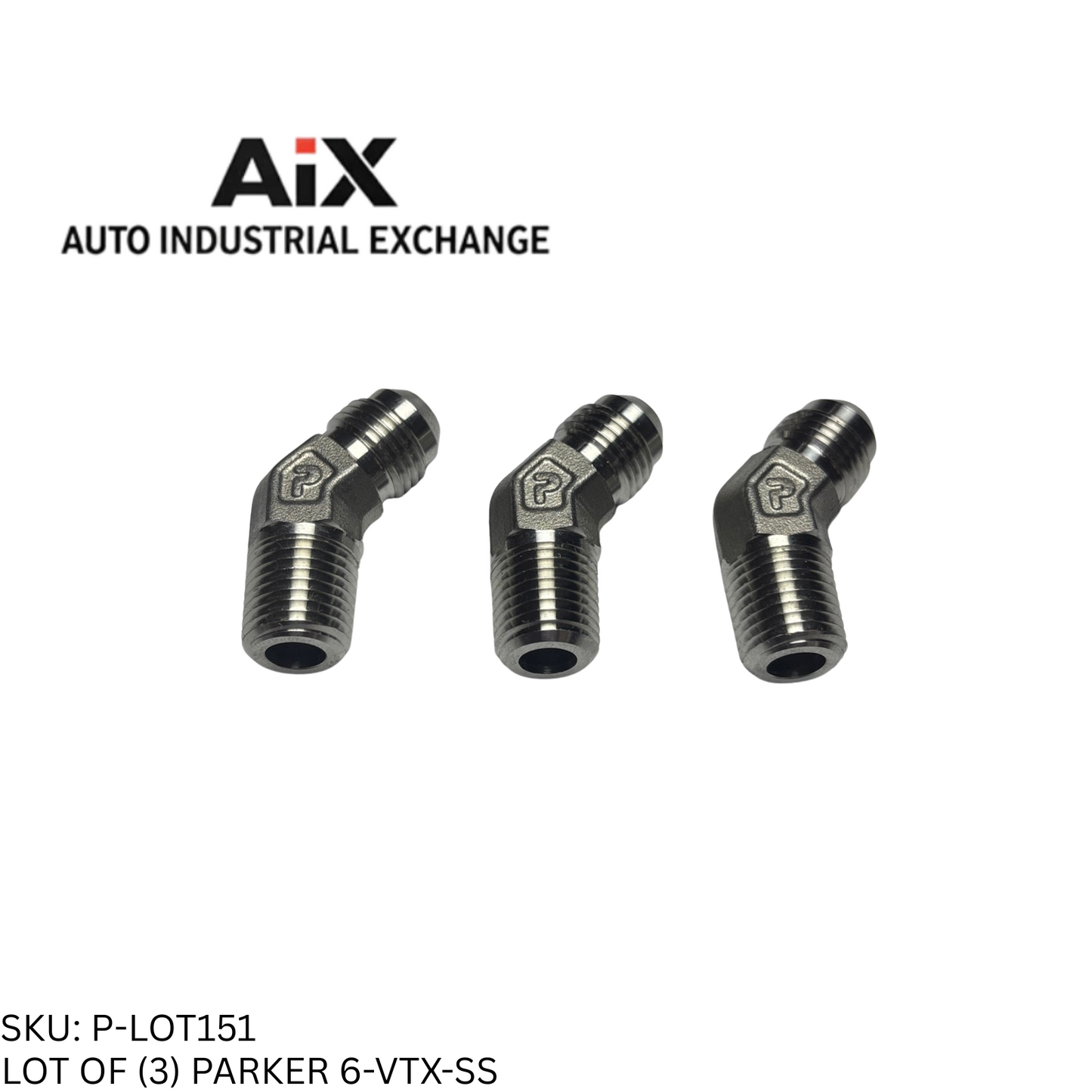 Lot of 3 Parker 6-VTX-SS 45° Elbow Male 37° Flare Tube to Male NPT Adapter SS