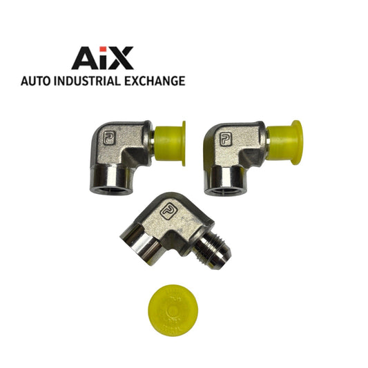 Lot of 3 Parker 6-6 DTX-SS JIC 37° Flare Elbow Adapters 3/8 Tube x 3/8 NPT SS