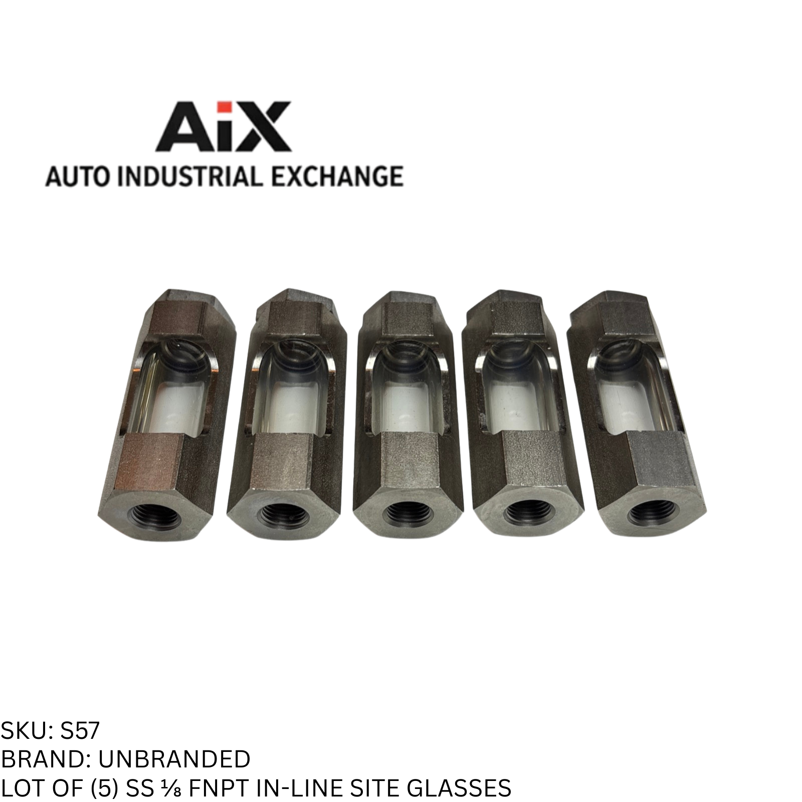 Lot of 5 Stainless Steel In-Line Sight Glass 1/8in FNPT Fluid Inspection Ports