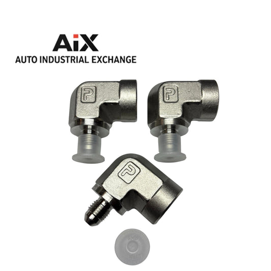 Lot of 3 Parker 4-6 DTX-SS 37° Flare x 3/8” NPT Elbow Fittings Stainless Steel