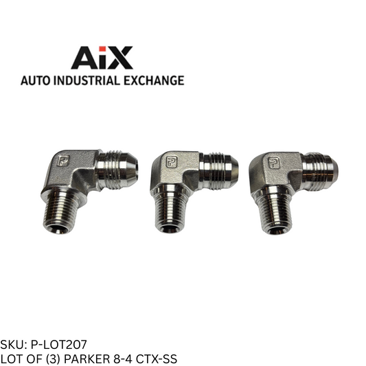 Lot of 3 Parker 8-4 CTX-SS Stainless Steel 90° Elbow Fitting 37° Flare NPT