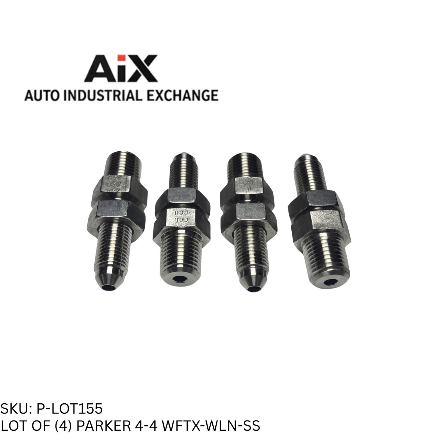 Lot of 4 Parker 4-4 WFTX-WLN-SS 37° Flare Bulkhead to 1/4 NPT Stainless Steel