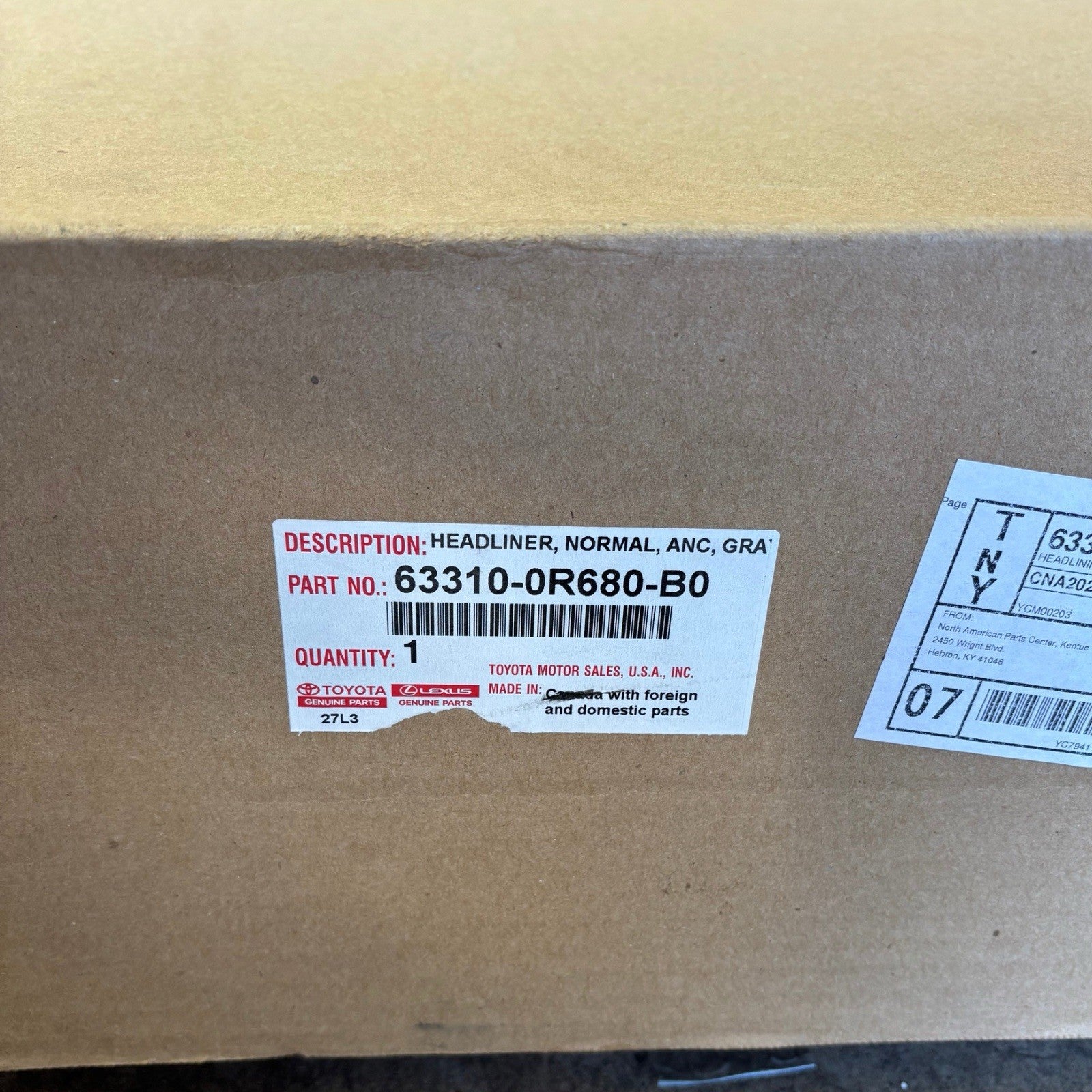 Toyota 63310-0R680-B0 Headliner Gray Interior Panel 2023–2024 New