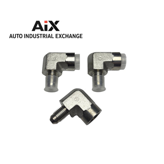 Lot of 3 Brennan SS Elbows 1/4 JIC x 1/4 NPT – Parker 4-4 DTX-SS Equivalent